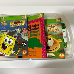 Leap Frog Tag Reader System Lot of 3 Books + Pen + Case Tested & Works EUC